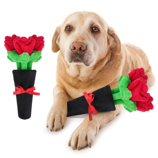 BWOGUE Dog Valentines Toy Rose Dog Toy Plush Bouquet with Red Rose Stuffed Rose Flower Dog Valentines Gifts for Small Medium Large Dogs Festival Decoration(A Bouquet of Roses)